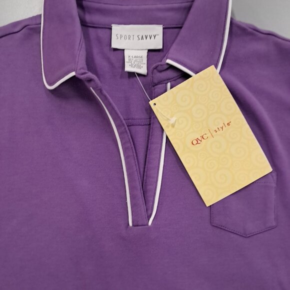 Women's Sport Savvy Pullover V-Neck Collar Short Sleeve Lavender White Trim XL - Picture 3 of 9